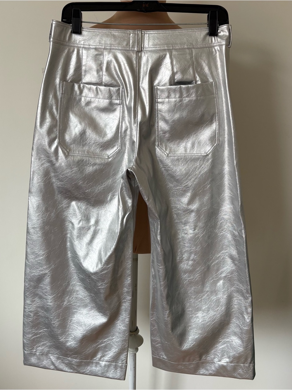 Anthro Maeve Ettie Metallic Vegan-Leather High-Rise Crop Wide-Leg Pants NWT 29P - Picture 6 of 11